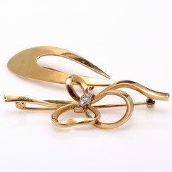 Брошка "Бантик" с бриллиантами, 8,5гр, 585пр, из 1204/2643 - SilverRoom.ru